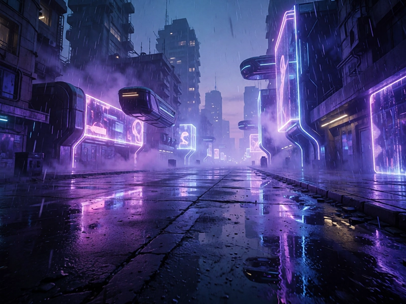 Cyberpunk AI video concept scene render